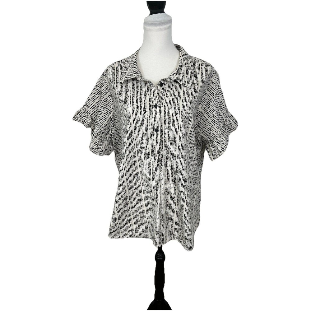 Lane Bryant Blouse Plus Size 22 V Neck Ruffled Short Sleeves 100% Cotton Shirt